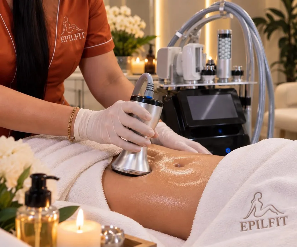 Séance de lipocavitation sur le ventre au centre minceur Epilfit à Casablanca