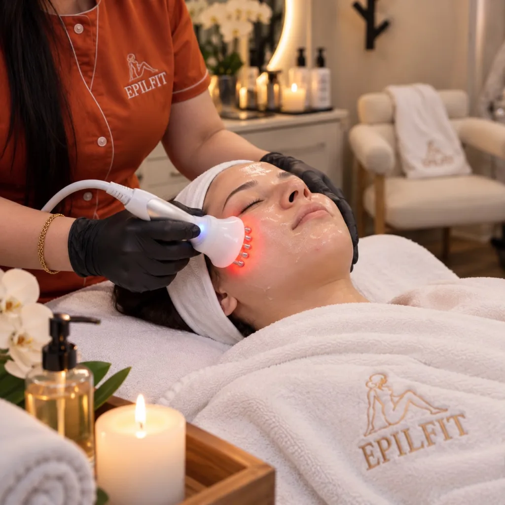Esthéticienne Epilfit réalisant un soin du visage en cabine, à Casablanca